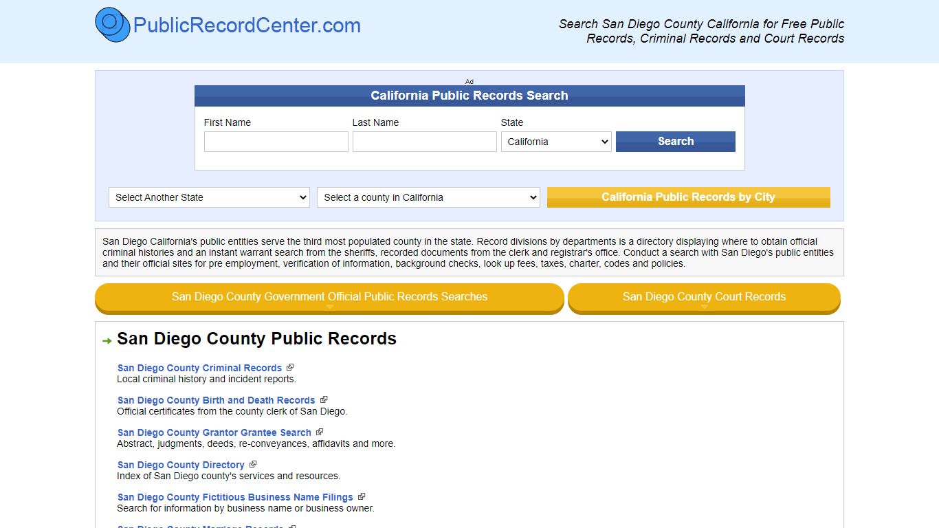 San Diego County California Free Public Records - Court Records ...