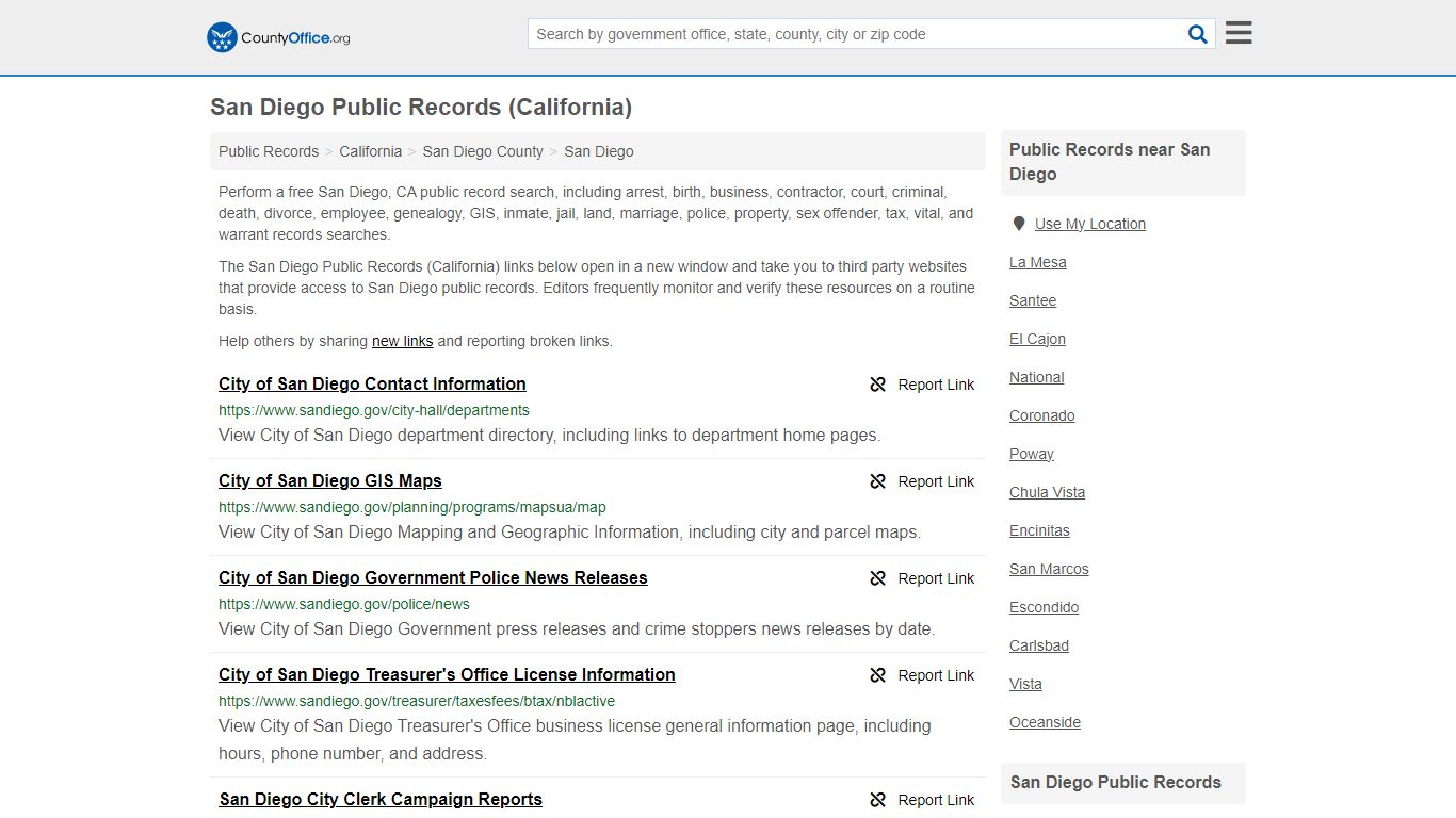 San Diego Public Records (California) - County Office